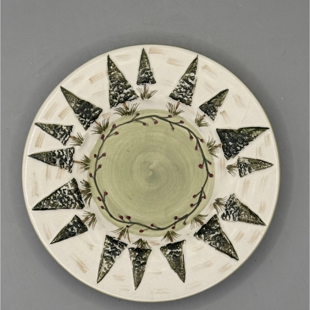 Yankee Candle Ceramic Plate with Green Center and Tree Motif